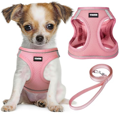 YIMEIS Dog Harness and Leash Set, No Pull Soft Mesh Pet Harness, Reflective Adjustable Puppy Vest for Small Medium Large Dogs, Cats (Pink, X-Small (Pack of 1)
