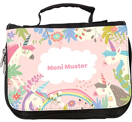 Manutextur Kulturbeutel mit Namen - personalisiert - Motiv Einhorn - viele Motive – Kulturbeutel - Größe 23x17x5 cm - persönliches Geschenk mit Wunsch-Motiv und Wunsch-Name