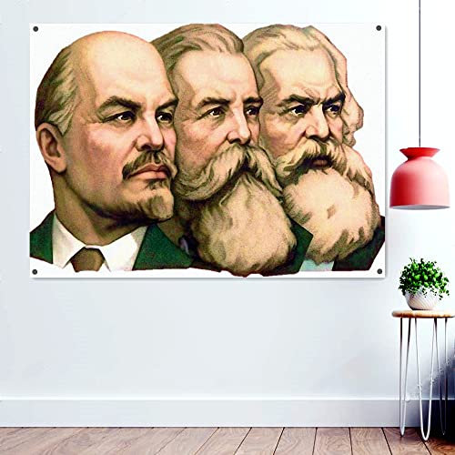 Lenin, Engels, Marx, Poster, Banner, Flaggen, Tapisserie, The Great Sowjetunion, CCCP UdSSR, Communistische Propaganda, Wandbild, 96 x 144 cm