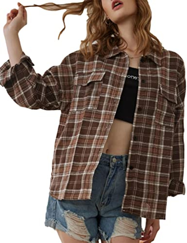 Zontroldy Camicie in flanella scozzese da donna oversize a maniche lunghe abbottonate camicia a quadri di bufalo top