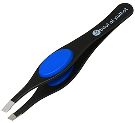 Abdul of Sialkot Tweezers for Women & Men - Precision Engineered Stainless Steel Fine & Ingrown Hair Tweezers, Non Slip, Sharp & Slanted Pack of 1 (Black)