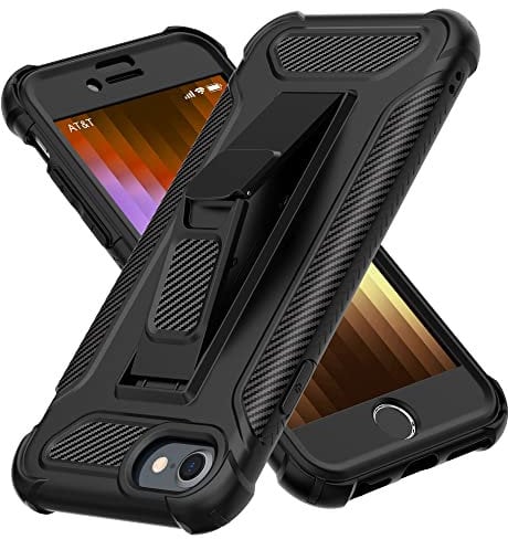 ORETECH 5-in-1 iPhone SE 2020/2022, 7/8 Hülle: Mit 2 Schutzfolien, Ständer, Vorder- und Rückseite, Stoßfest Schutzhülle für 4,7 Schwarz