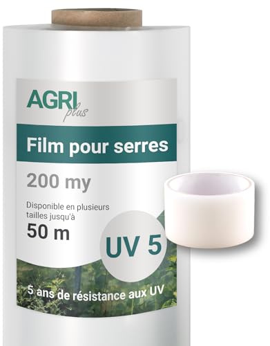 AGRI plus Film de Serre avec Bande de réparation I 6 x 10 m I épaisseur 0,200 mm I Film de Jardin pour Couverture I bâche de Protection résistante aux intempéries & 5 Ans de résistance aux UV