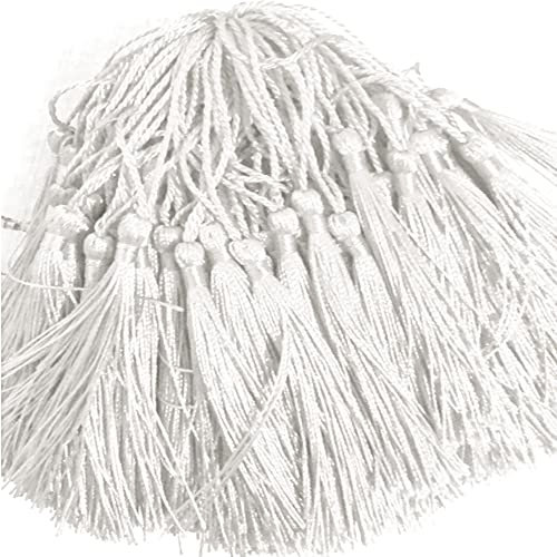 Dtoterul Quasten Weiß 100 Stück Handgefertigte Seidige Mini Quasten Lesezeichen Quasten Tassels Anhänger Quastenborte Quasten Anhänger mit Seile Schlaufe Tassel Girlande für DIY Handwerk