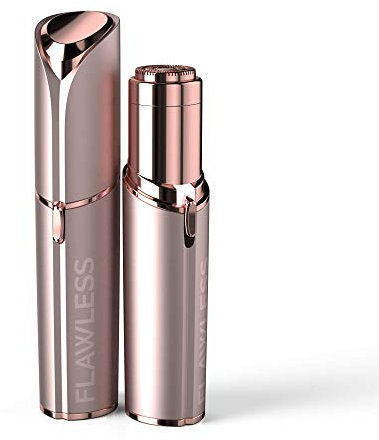 Finishing Touch Flawless - Eliminador de vello facial sin dolor para pieles sensibles con cabezal de afeitado hipoalergénico chapado en oro de 18 quilates, incluye batería, rubor