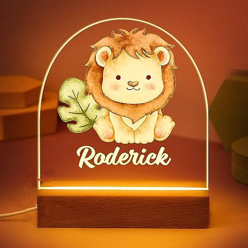 VEELU Nachtlicht Kinder Personalisierte Löwe LED Lampe Geschenke Baby mit Name Arcyl Nachtlampe Raumdekoration Geschenk für Mädchen Junge Kinder Geburtstagsgeschenk