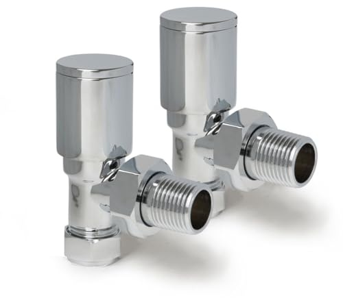 Chrome Angled Radiator Valves Round Modern Radiator Valves Pair of 15mm x 1/2 Set of 2 for Heated Towel Rails & Central Heating Radiators Chrome Radiator Valve Set