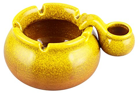K COOL Aschenbecher, Keramik-Aschenbecher für Zigaretten & Zigarren, Tischaschenbecher mit kleinem Glas, handgefertigter Räucheraschenbecher für Außenbereich, Heimdekoration, Damen und Herren (gelb)