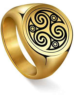 SIPURIS Celtic Triskele Ring für Männer Frauen, Triskelion Celtic Spiral Knot Signet Band Ring Irish Trinity Edelstahl Herren Versprechen Hochzeit Ringe Schmuck Geschenk (12, Triskelion/Gold)