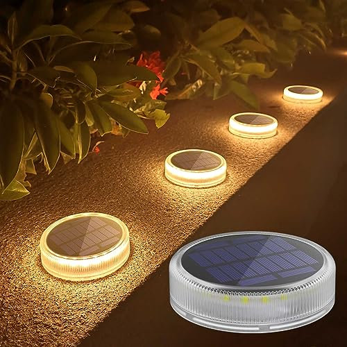 Lacasa Solar Bodenleuchten Aussen, LED Solarlampen für Außen Garten und Terrasse Deko Weg Treppenbeleuchtung Solarleuchten Wasserfest, 2700K Warmweiß, Rund, 4 Stück