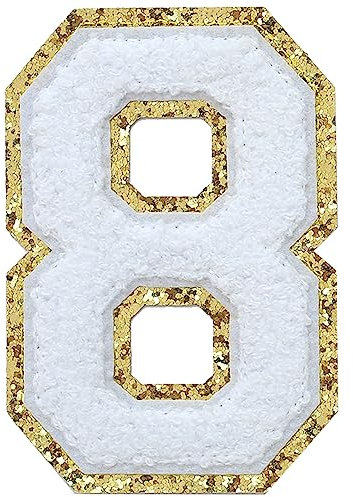 GYGYL 3PCS Chenille Varsity Glitters Numbers Patch, Iron on Large Size Number Patches for Team Costume Decoration, Height 4-1/2In, Number 8