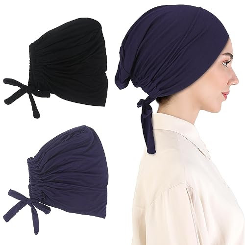 2 Stück Turban Damen Frauen Undercap Hijab Unterschal Hijab, Frauen Muslimischen Kopftuch Beanie, Islamische Muslimische Hijab Cap mit Tie Back Solid Color Hijab Mütze Schlafmütze Kopftuch Chemo