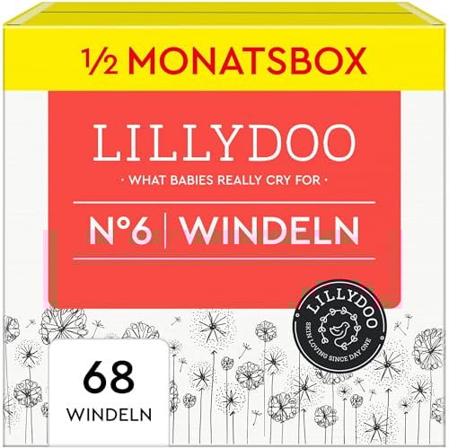 LILLYDOO hautfreundliche Baby Windeln - Größe 6 (13+ kg), Halbmonatsbox (68 Stück), Sicherer Auslaufschutz, Weich, Ohne Parfüme & Lotionen für empfindliche Haut, Dermatologisch getestet