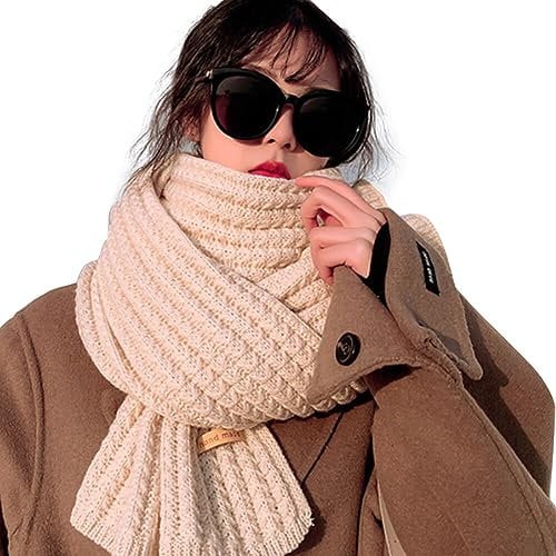 Asudaro Damen Strickschal, Winter Gestrickter Wollschal 190 Cm X 35 Cm Dicker Gestrickter Warmer Winter Schal Merino Kaschmir Strickschal Damen/Herren Für Outdoor-Skifahren,Radfahren Und Bergsteigen