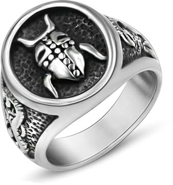Ayoiow Edelstahl Ring Silber 16.9MM Ring Mit Käfer Muster Punk Ring Herren