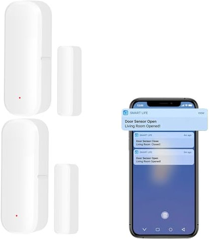 2xZigbee Smart Türsensor, Tür-Fenstersensor – Tuya drahtloser Türfenster Sensor Alarm App Push Benachrichtigungen, kabelloser Fensterkontakt-Sensor für Heimsicherheit und Smart-Home-Automatisierung