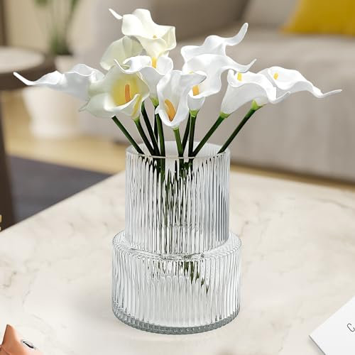 Aoderun Jarrón de cristal para flores, jarrón acanalado, moderno jarrón de flores grande para salón, comedor, cocina, oficina, hogar, boda, fiesta, decoración (transparente)