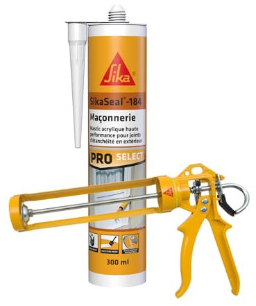 SIKA - Mastic acrylique - Réparation de fissures et joints pour fenêtres et murs - Int & Ext - Blanc - 300ml + Pistolet d'application