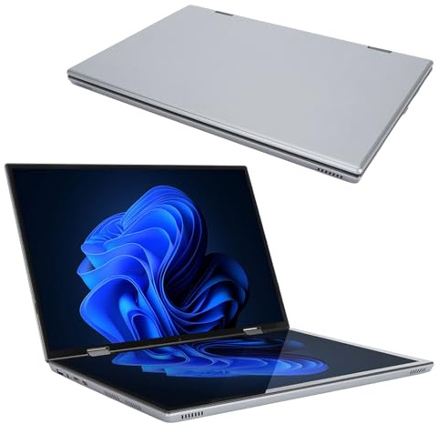Ultradünner 14 Zoll Laptop für Win 11 Pro, Tragbarer Business Gaming Laptop mit Dual Touchscreen, 360 Grad Flip 2,2K HD Notebook, 16 GB DDR4 512 GB SSD, 5000 MAh (EU-Stecker 110