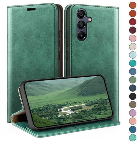 HUOUH Coque pour Samsung Galaxy A15 5G avec RFID Blocage Etui à Rabat en Cuir de Premium,Fentes pour Cartes,Case à Rabat,Coques de Cover pour Samsung A15 Portefeuille Vert Clair
