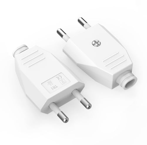 Enchufe Plano Europeo, Enchufe Europeo 2 Piezas Blanco Enchufe Schuko, Clavija (220V, 2.5A), Enchufe de Dos Clavijas para Uso en Interiores