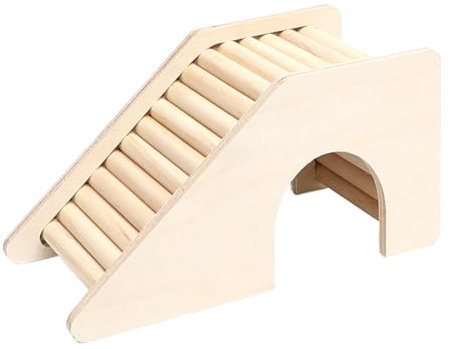 AWHAO Hamster Climbing Toys Hut Wooden Hideout Tunnel House Cage Accessories Bridge for Rats Gerbils Small Pets, Ladder