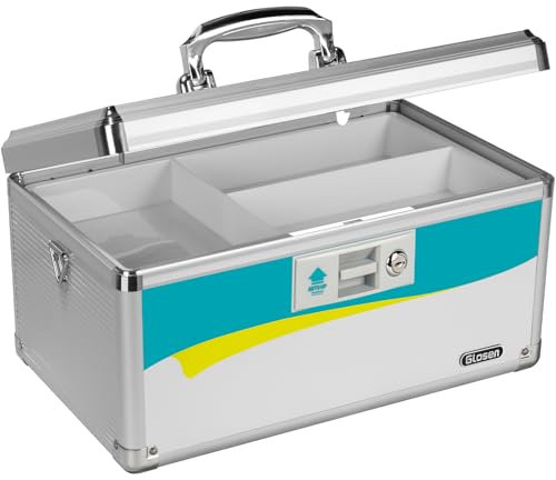 Glosen Medizinbox, Medikamenten Aufbewahrung Verschließbare Box, Hausapotheke, Medikamentenschrank, Medikamentenbox mit Schloss 14 * 8,46 * 7,48 Zoll [Portable]