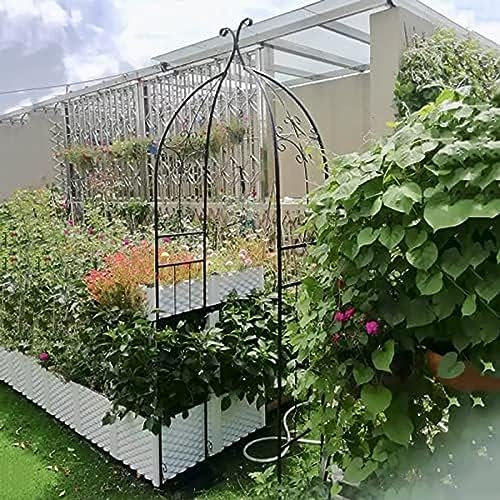 Gartenbogen, Rosenbogen mit Blattmuster, 80 cm x 30 cm x 205 cm, Torbogen als Unterstützung für Kletterpflanzen, Eisen, schwarz