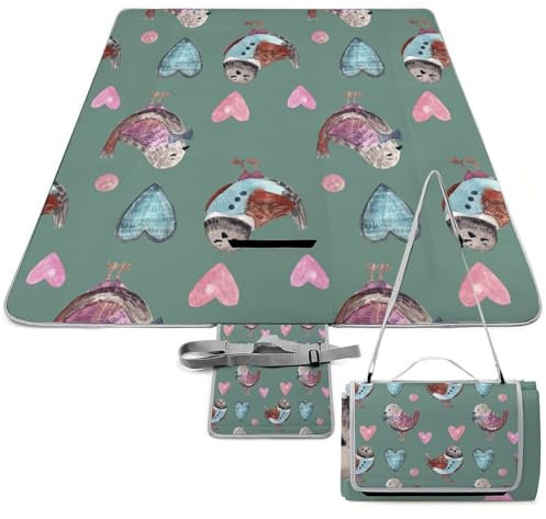 SEEKJOYS Picknickdecke mit lustigem Eulen-Druck, faltbar, tragbar, 3-lagig, wasserdicht, sanddicht, Stranddecke für Outdoor, Camping, Reisen, Gras, Rasen, Park, Musikfestival
