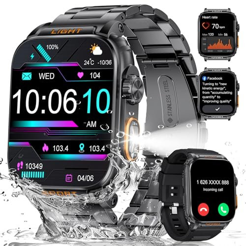 LIGE 2025 Smartwatch Uomo Militare con Torcia LED,1,91 HD Display Rugged Smartwatch Orologio con Chiamate Bluetooth,Impermeabile IP68,430mAh 100+ Modalità,SpO2,Sonno,Notifiche WhatsApp Android iOS