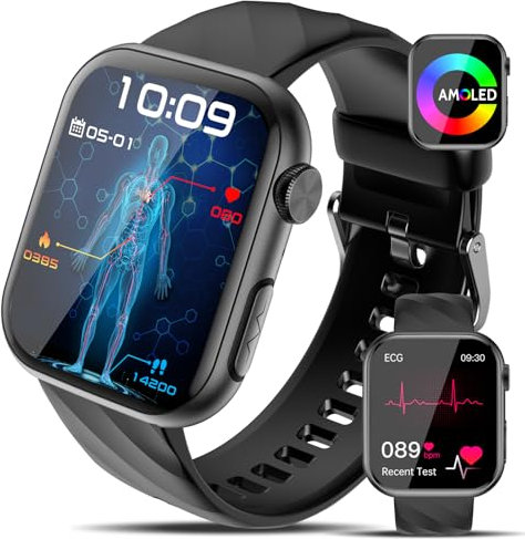 Lgnitek Smartwatch ECG/HRV/Acido Urico/BMI/πliπππ¦π’π/Bluetooth Chiamate,1.97 AMOLED Orologio Fitness con Pulsante SOS 24H Frequenza/Sonno/Pressione Sanguigna/SpO2/Temperatura smartwatch Salute