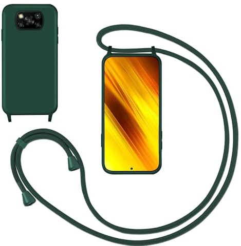 GoodcAcy Handyband für Xiaomi Poco X3 Pro/X3 NFC/X3 Hülle mit Band,Grün | Kameraschutz und Bildschirmschutz,Flüssig Silikon Necklace Handyhülle Schnur Schutzhülle Case für Umhängen Case mit Kordel