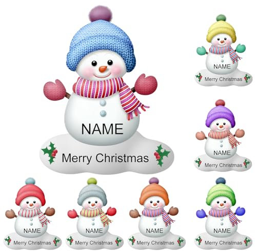 2024 Personalised Christmas Snowman Hanging Ornament, Family of 7, Custom Names Christmas Tree Pendants Ornament, Xmas Tree Hanging Decoration, Xmas Gifts for, Dad, Mum - Colored