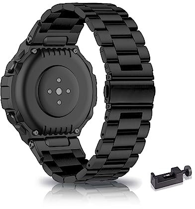 KUWAI Armband Kompatibel mit Amazfit T-Rex 3 Armbänder Edelstahl Metallarmband Faltschließe Sport Freizeit Robustheit Uhrenarmband für T-Rex 3 Ersatzband (1)