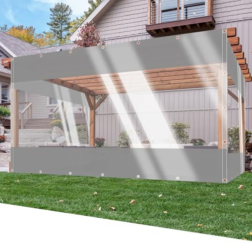 SSFMSF Bache Transparente Rideau Exterieur Terrasse avec Œillets 0,5 mm PVC Imperméable Multifonctionnelle pour Extérieur Pergola Balcon Grise Jardin. (H:0.8m*W:0.5m | 500g/m²) Gris + Transparent