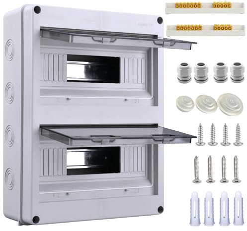 Sicherungskasten Aufputz 2 Reihig 24 Module, IP65 Feuchtraum Verteilerkasten Aufputz Kleinverteiler für Garten oder andere Außenbereiche