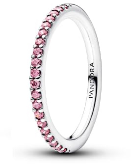 PANDORA Timeless Funkelnder Rosafarbener Pavé-Band Ring aus Sterling Silber mit rosévergoldeter Metalllegierung und Zirkonia, Größe: 48, 182999C01-48