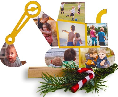Bagger Geschenk personalisiert - Foto Geschenk Holzbild - Bagger Geschenke, Bagger Geschenk für Männer, Frauen und Kinder, Bagger Geburtstagsgeschenk, Bagger Geschenke zum Geburtstag, Fotomosaik
