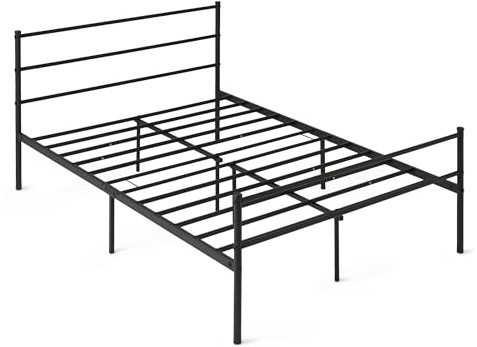 Amazon Basics Bettgestell mit Kopfteil, rutschfest mit Stahllamellen, Metall, Nicht klappbar, 140 x 200 cm, Doppelbett, schwarz