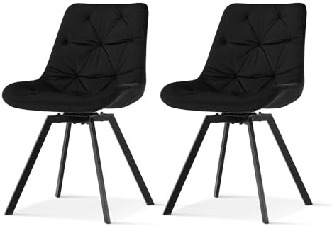TUKAILAI Esszimmerstühle Drehbar 2er Set, Samt, Küchenstuhl, Schwarz | 360° drehbar, Samt-Bezug, 6 cm Sitzpolster, Metallgestell, bis 150 kg, ohne Armlehnen