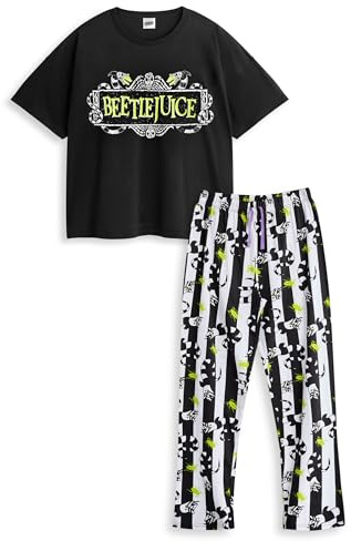 Vanilla Underground Beetlejuice Women's Graphic Pyjama Set | Short Sleeve Long Leg Nightwear | Logo Graphic Sleepwear | Beetlejuice Women's PJs in Multicolour | Comfy Lounge Set for Ladies