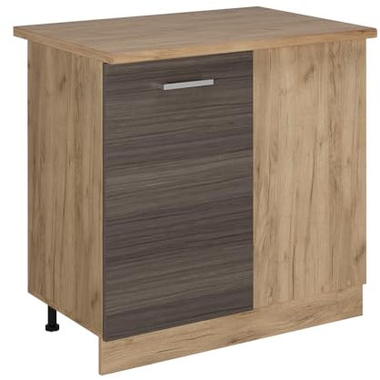 Vicco Eckunterschrank R-Line, Küchen Eckschrank, Edelgrau, 86 cm, AP Eiche