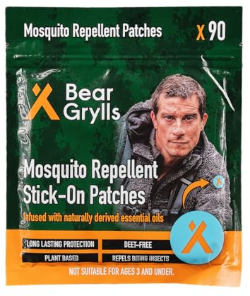 Bear Grylls Mosquito Repellent Patches – Natural Citronella Oil Insect Repellent, 90-Pack – DEET-Free, Long-Lasting Protection for Outdoor Adventures, Travel & Camping