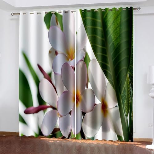 AMDXD Rosa Weiß Grün Vorhang Verdunkelung Muster, Blumen Blätter Schallschutz Vorhänge, Thermovorhänge Kälteschutz Schallschutz B214 x H244 cm/Pcs (2er Pack)