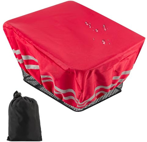 Fahrradkorb Abdeckung,Regenschutz Fahrradkorb Für alle Fahrradkörbe hinten,wasserdichte fahrradkorb Regenschutz,Abdeckung mit Reflektoren (Rot)