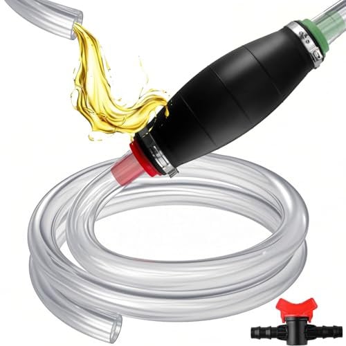 Siphon Pump for Gasoline Gas Oil Fuel Petrol Diesel Fluid Water Fish Tank,Gas Siphon Hose Pump,Fuel Siphon Pump with 2 Durable PVC Syphon Hoses with Hose Clip,Metal Buckles (syphon pump 002)