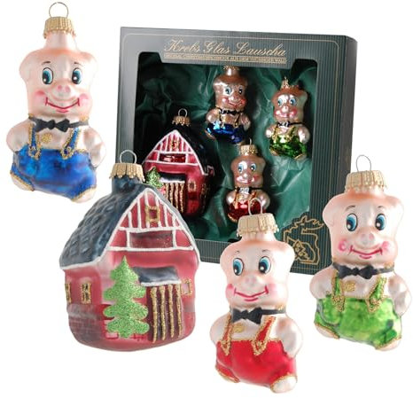 Krebs Glas Lauscha - Christbaumschmuck aus Glas - Die 3 kleinen Schweinchen - Größe ca. 7-8 cm - 4 Stück