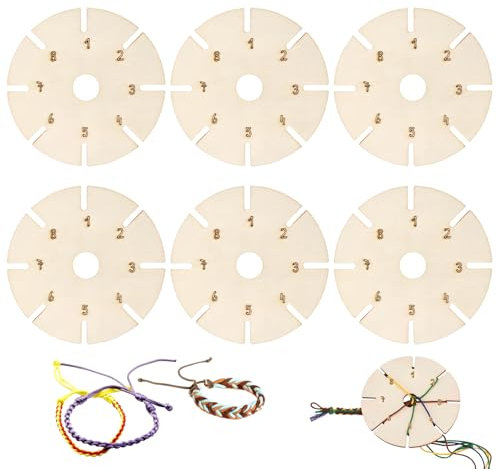 FULHANY 6 StüCke Rundes Armband Woven Plate - Webrahmen - ArmbäNder Selber Machen - KnüPfstern Aus Holz- Geeignet FüR Diy -ArmbäNder, Stricks, Seile, Gerne Handwerker, Geburtstagsgeschenke Sein