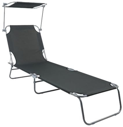 Mojawo Gartenliege Sonnenliege Relaxliege Liege 3-Bein Campingliege klappbar Schwarz mit Trageschlaufen und Sonnenschutzdach 186x55x24cm