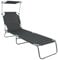 Mojawo Gartenliege Sonnenliege Relaxliege Liege 3-Bein Campingliege klappbar Schwarz mit Trageschlaufen und Sonnenschutzdach 186x55x24cm